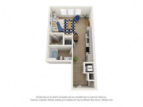 Floor plan for studio, 1 bath, 562 sqft